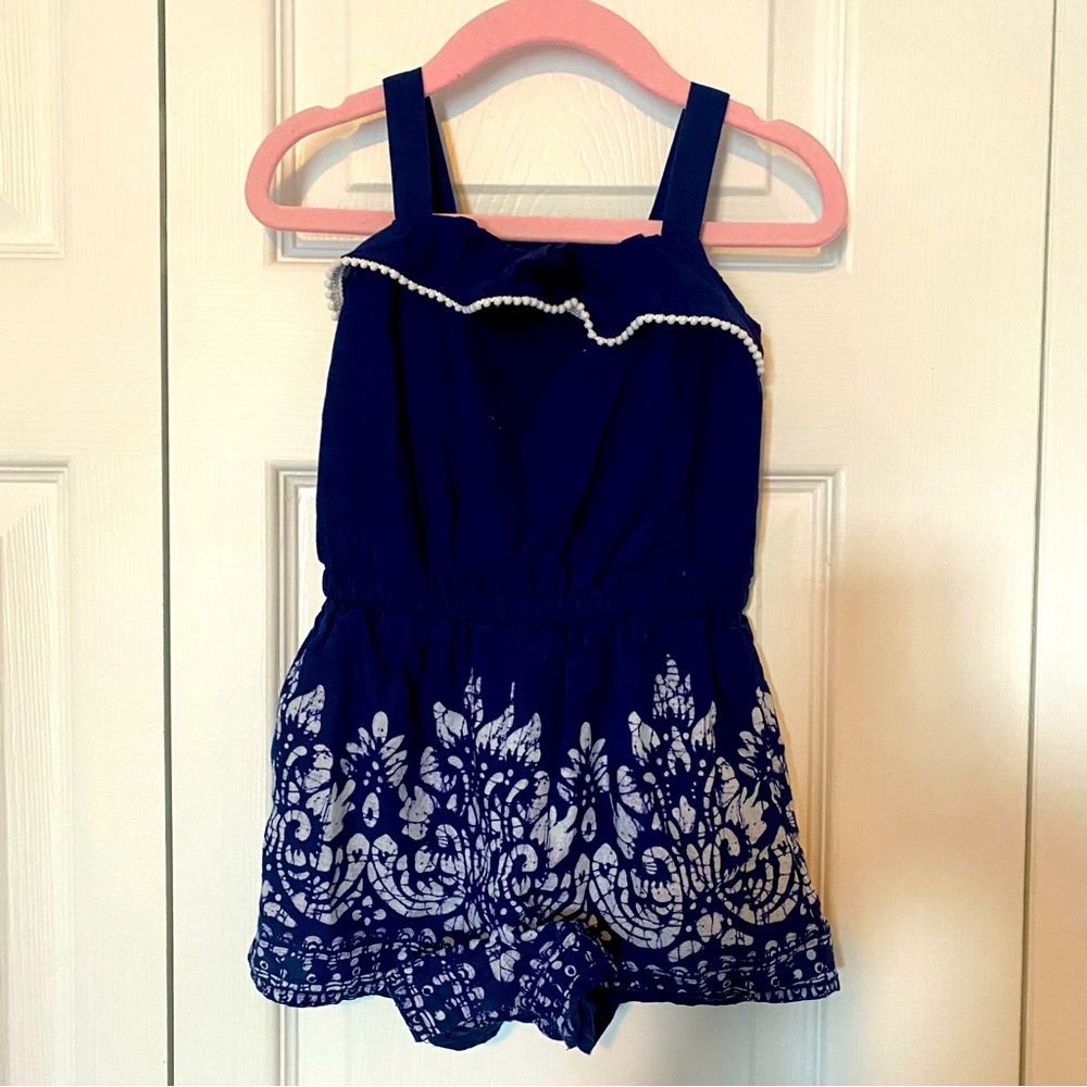 Janie and Jack navy ruffled romper size 18-24 months